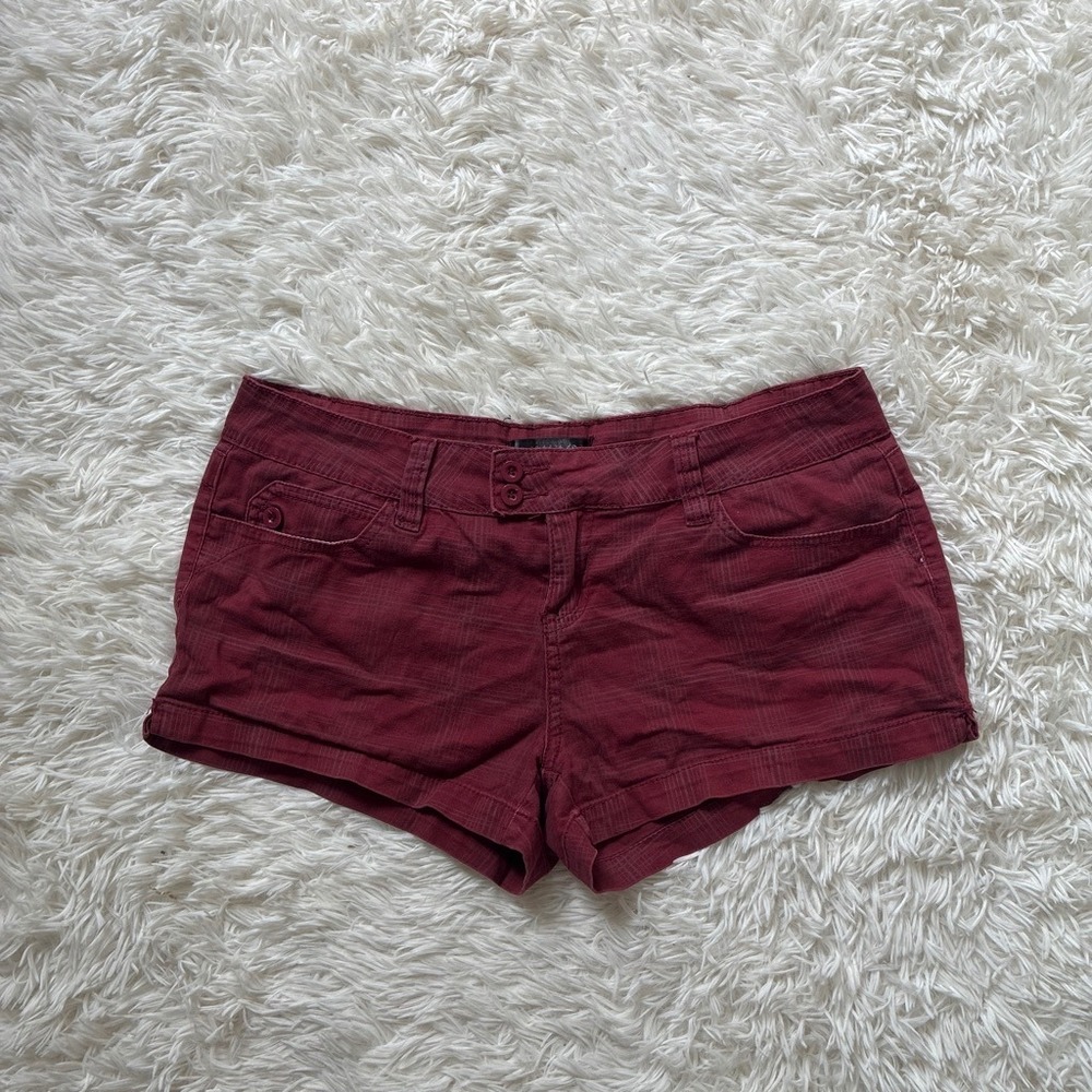 Y2K Full Tilt Women Burgundy Plaid Low Rise Cuffed Mini Shorts Size 13